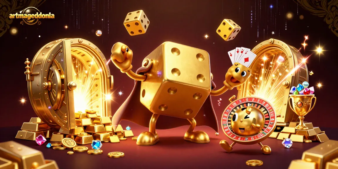 Engage with artmageddonla's vibrant casino scene of golden dice and treasures.