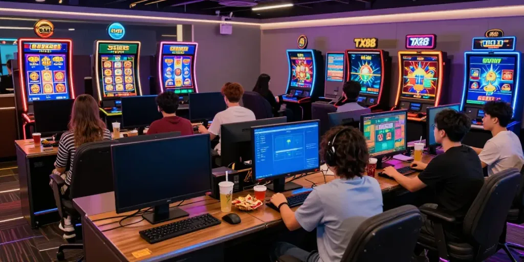 Engaged players enjoying diverse gaming options on TX88 platform, capturing the thrill of online betting.