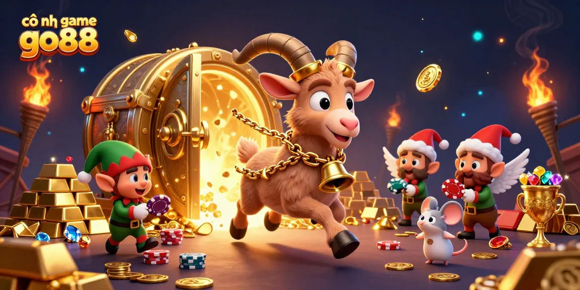 Experience the excitement at cổng game go88, with playful Krampus, angel mouse, and mischievous elves in a vibrant casino.