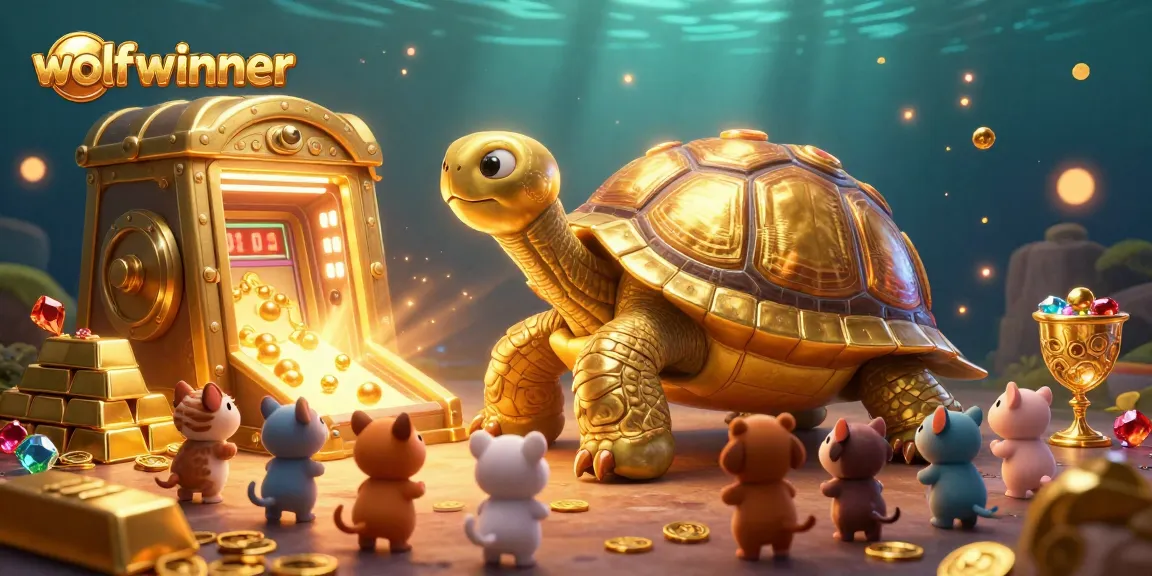 Experience the thrill of wolfwinner's animated casino with a golden tortoise pinball machine!