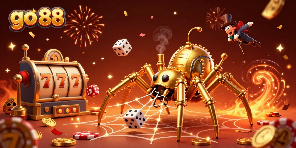 Experience the excitement of go 88 with a dynamic 3D gambling scene featuring steampunk elements and vibrant casino symbols.