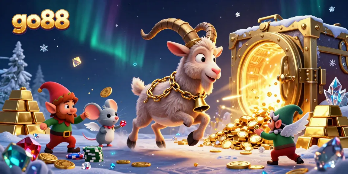 Experience the thrill of go88 at a festive casino with Krampus, an angel mouse, and mischievous gremlins.