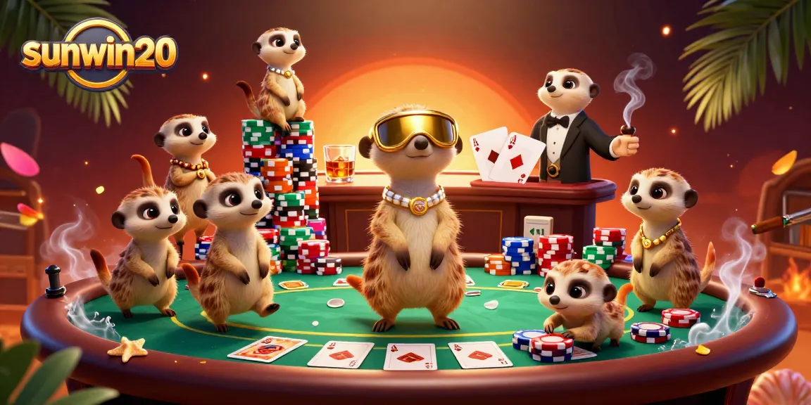 Experience sunwin20's vibrant casino atmosphere with meerkats handling games and chips.